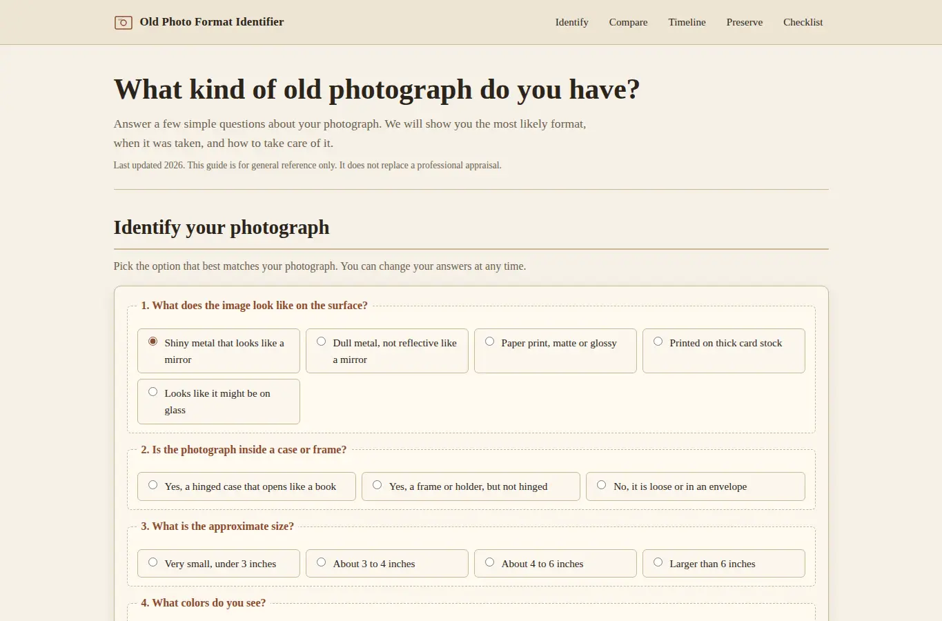 Screenshot of Old Photo Format Identifier interface showing the project page in use